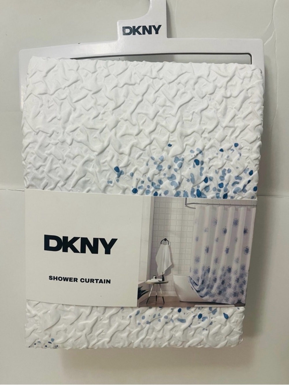 DKNY Splatterburst Microsculpt Shower Curtain 72" x 72" White and Shades of Blue